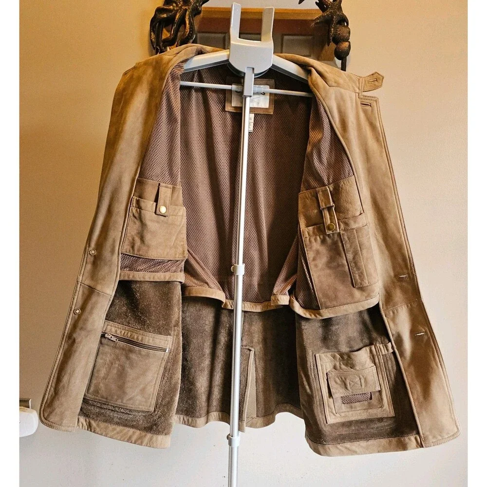 Orvis Leather Field Jacket Mens 46 Brown Blazer Hunting Coat Bandara Zambezi - Picture 4 of 10